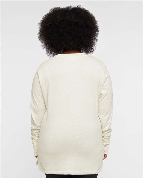 Natural Heather/ Titanium Women&#39;s Fine Jersey Lace-Up Long Sleeve T-Shirt - 3538