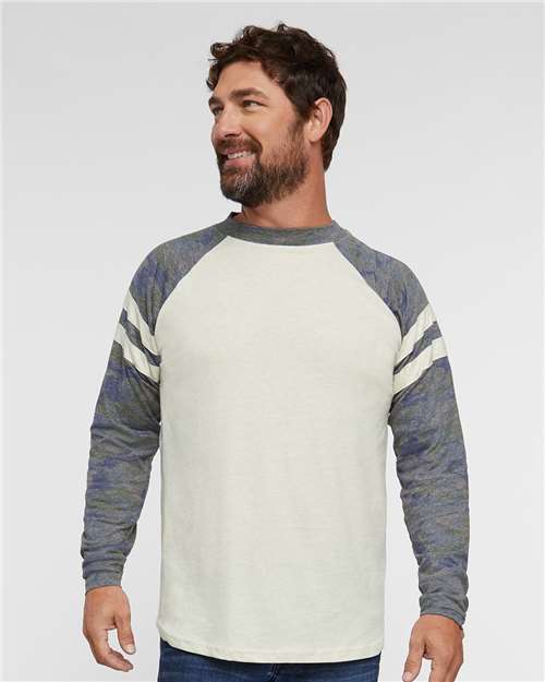 Natural Heather/ Vintage Camo/ Natural Heather Fine Jersey Mash Up Long Sleeve Tee - 6934