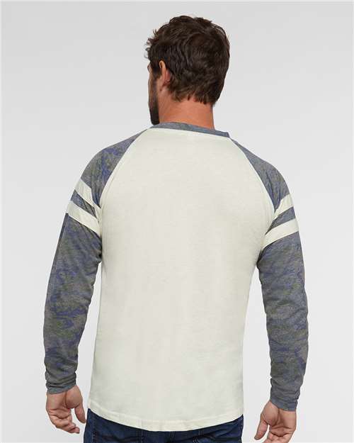 Natural Heather/ Vintage Camo/ Natural Heather Fine Jersey Mash Up Long Sleeve Tee - 6934