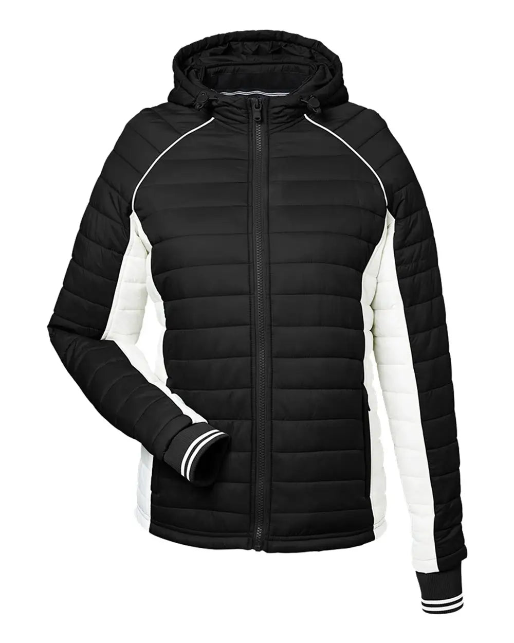 Nautica N17187 Women’s l Mile Hooded Puffer Jacket - Black Antique White - Xs