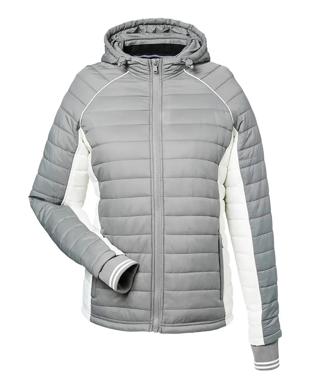 Nautica N17187 Women’s l Mile Hooded Puffer Jacket - Graphite Antique White - Dark Gray / Xs