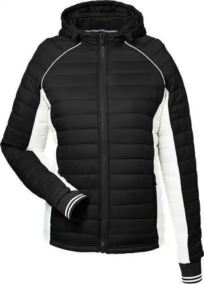 Nautica N17187 Women’s Nautical Mile Hooded Puffer Jacket - Black Antique White