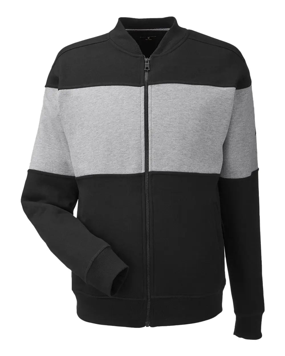 Nautica N17928 Anchor Fleece Colorblocked Bomber Jacket - Black Oxford Heather - Gray / Xs