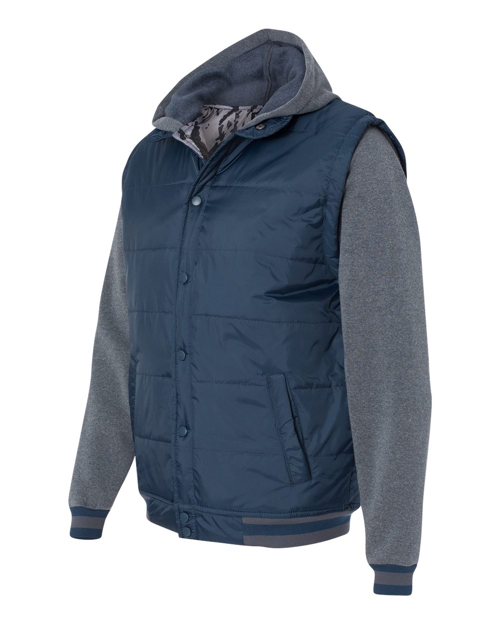 Navy/ Charcoal Nylon Vest with Fleece Sleeves - 8701