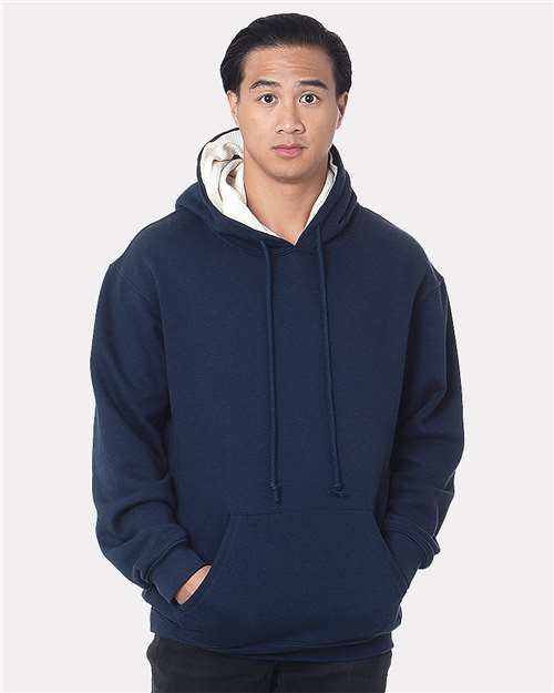 Navy/ Cream USA-Made Super Heavy Thermal Lined Hooded Sweatshirt - 930