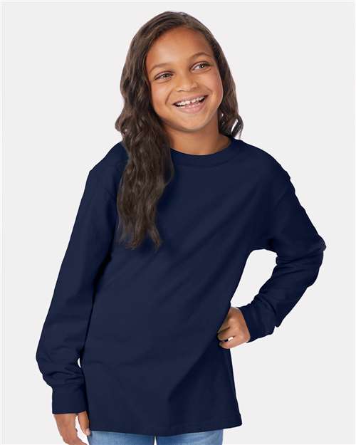 Navy Garment-Dyed Youth Long Sleeve T-Shirt - GDH275
