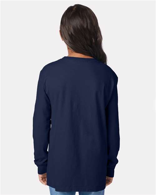 Navy Garment-Dyed Youth Long Sleeve T-Shirt - GDH275
