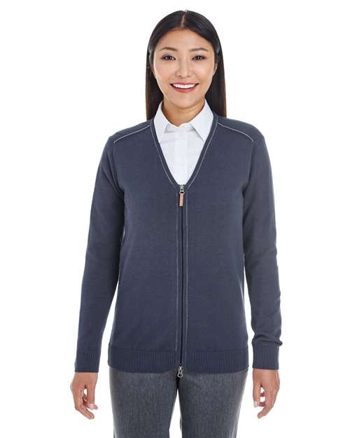 Front View of Navy/ Graphite Women's Manchester Fully-Fashioned Full-Zip Cardigan Sweater - DG478W