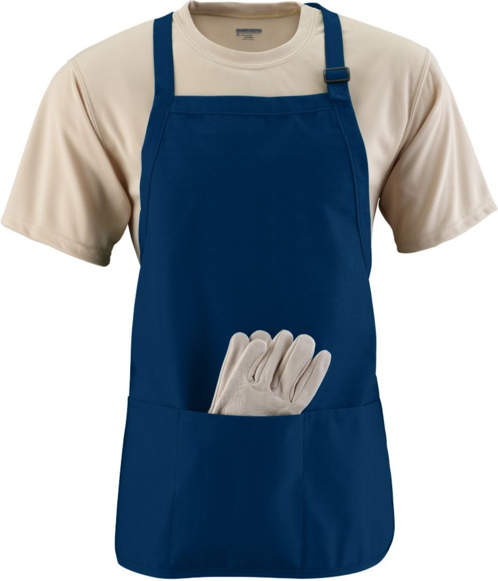 NAVY MEDIUM LENGTH APRON W/PCH