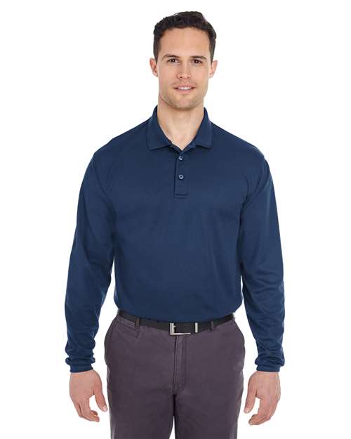 Navy Men's Cool & Dry Long Sleeve Mesh Piqué Polo - 8210LS