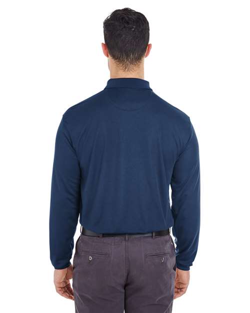 Navy Men's Cool & Dry Long Sleeve Mesh Piqué Polo - 8210LS