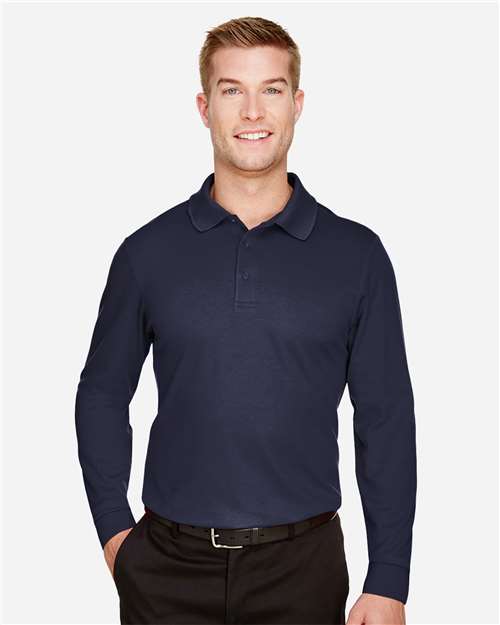 Navy Men&#39;s CrownLux Performance® Tall Plaited Long Sleeve Polo - DG20LT