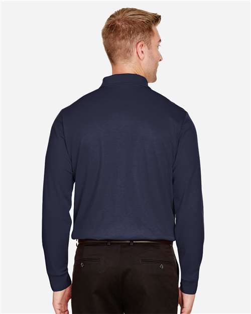 Navy Men&#39;s CrownLux Performance® Tall Plaited Long Sleeve Polo - DG20LT