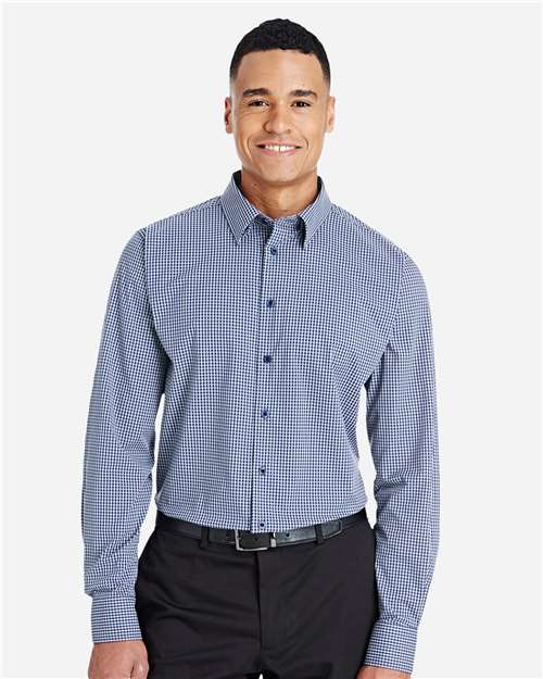 Navy Men's CrownLux Performance® Tonal Mini Check Woven Dress Shirt - DG535