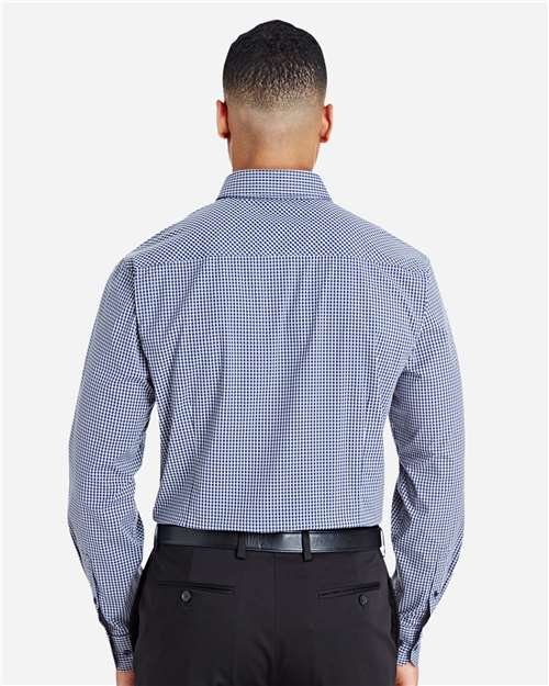 Navy Men's CrownLux Performance® Tonal Mini Check Woven Dress Shirt - DG535