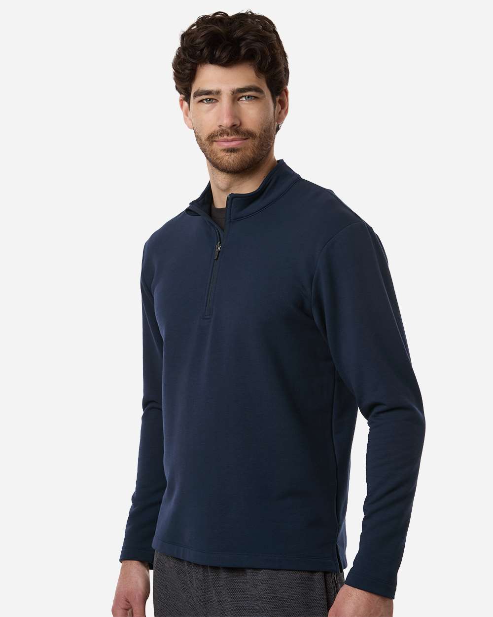 Navy Men's Stretch Quarter-Zip Fleece Pullover - STF870 plain