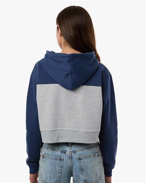 Navy/ Oxford Heather Women&#39;s Cropped Fleece Hooded Sweatshirt - BW5404