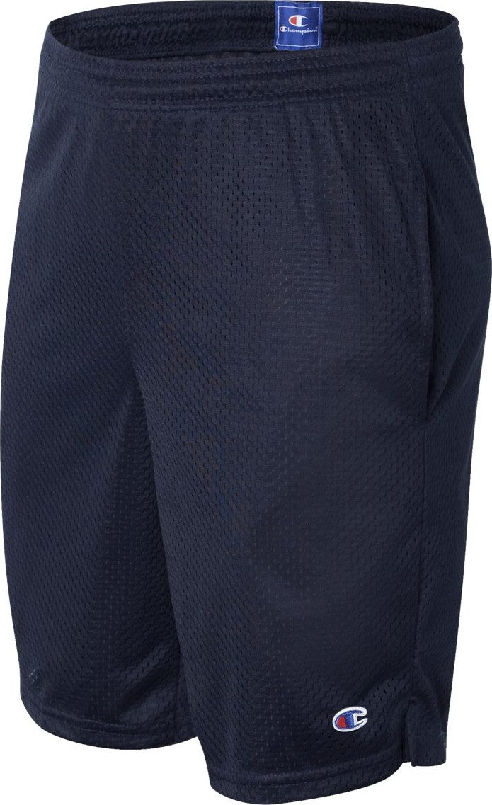 Navy Polyester Mesh 9&quot; Shorts with Pockets - S162