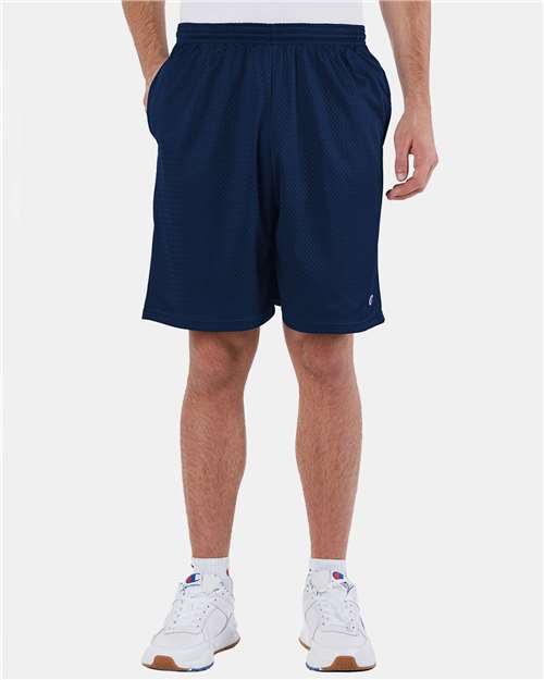 Navy Polyester Mesh 9&quot; Shorts with Pockets - S162