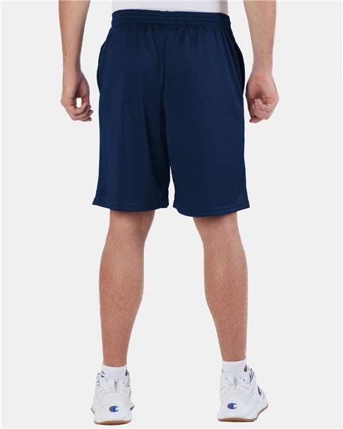 Navy Polyester Mesh 9&quot; Shorts with Pockets - S162