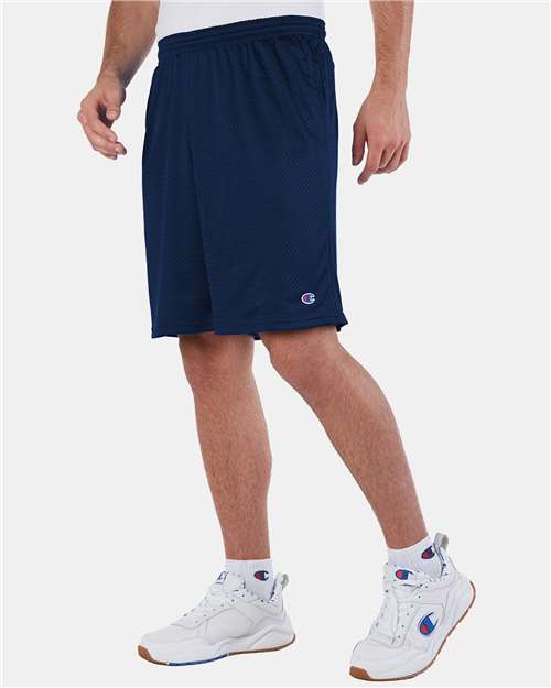 Navy Polyester Mesh 9&quot; Shorts with Pockets - S162