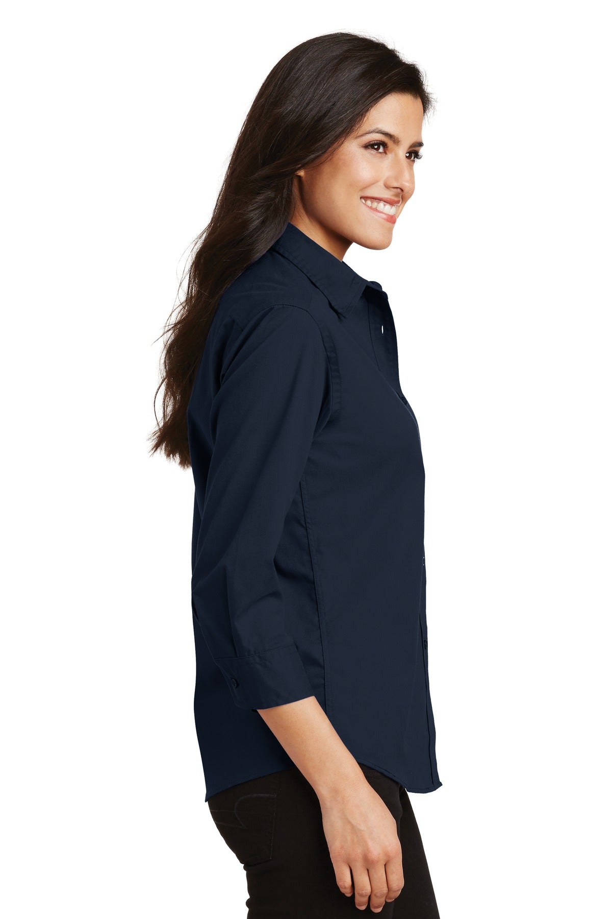 Navy Port Authority Women's 3/4-Sleeve Easy Care Shirt. L612