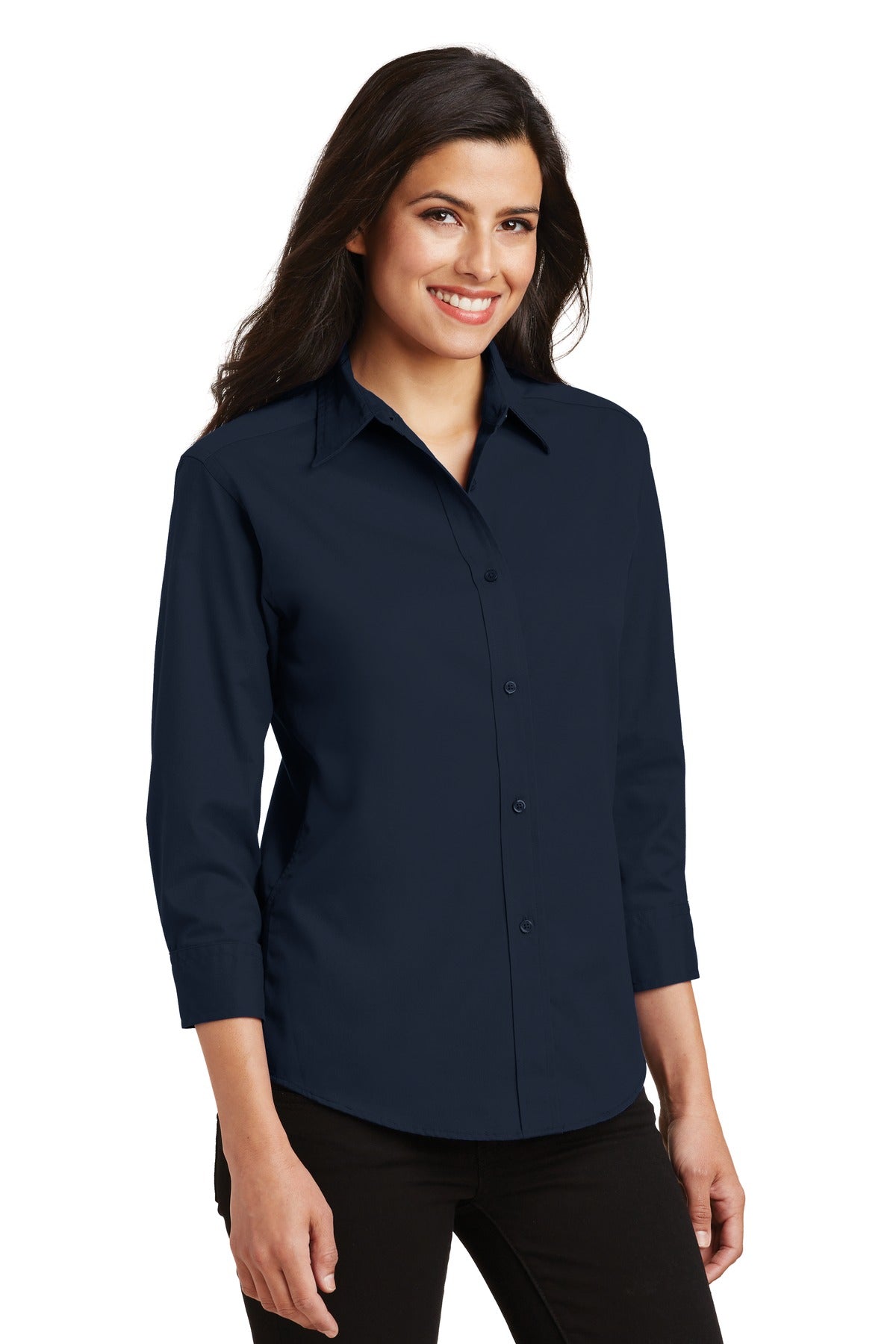 Navy Port Authority Women's 3/4-Sleeve Easy Care Shirt. L612