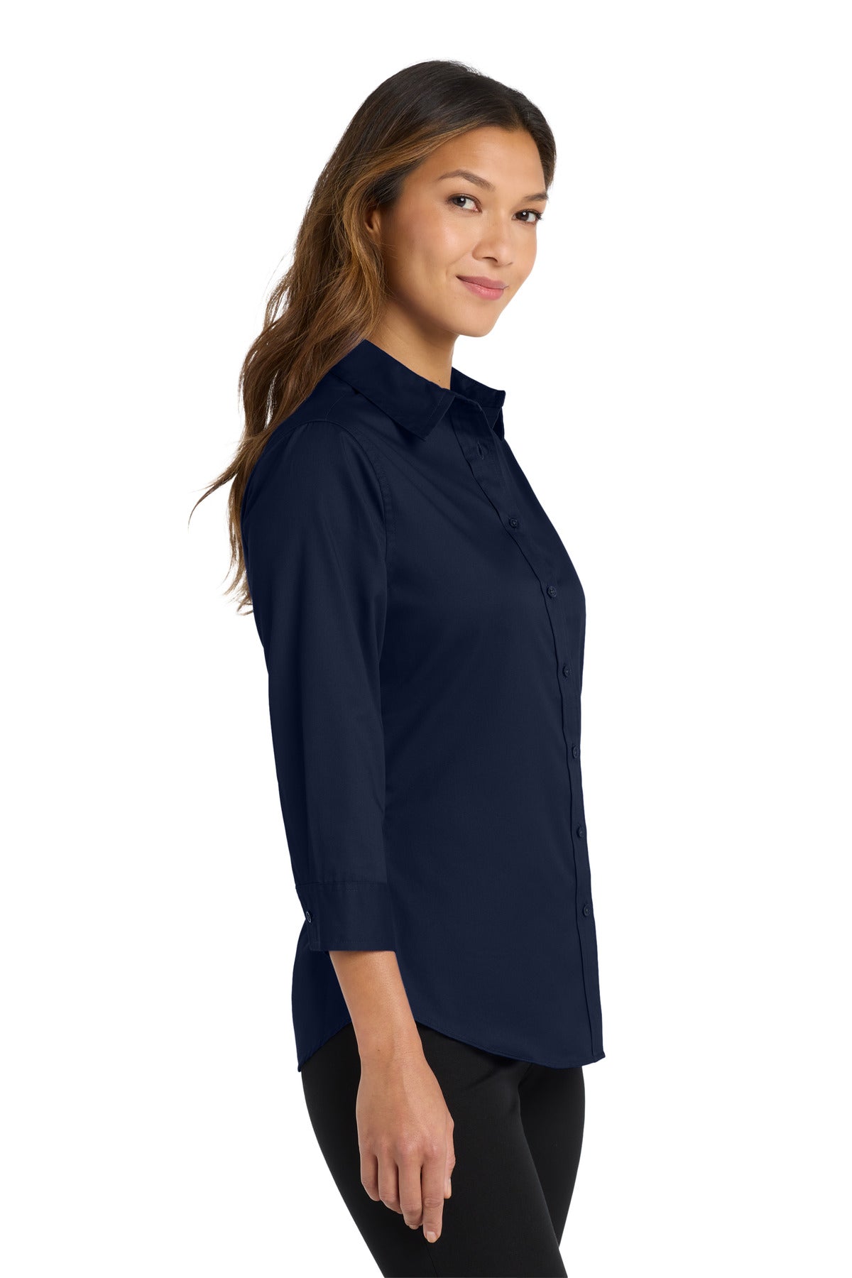 Navy Port Authority Women's 3/4-Sleeve Easy Care Shirt. L612