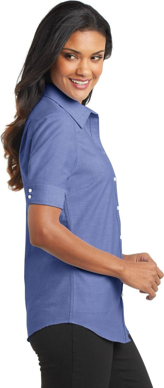 Navy Port Authority Women's Short Sleeve SuperPro Oxford Shirt. L659