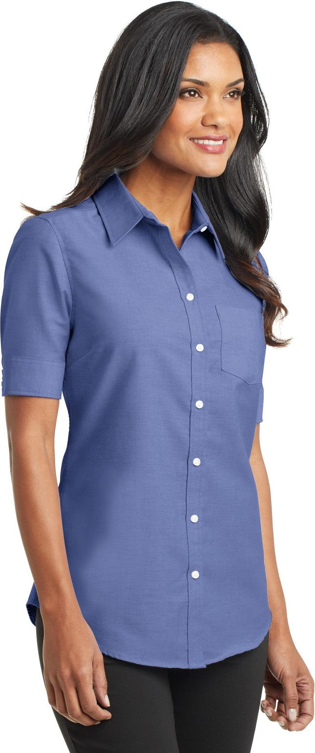 Navy Port Authority Women's Short Sleeve SuperPro Oxford Shirt. L659