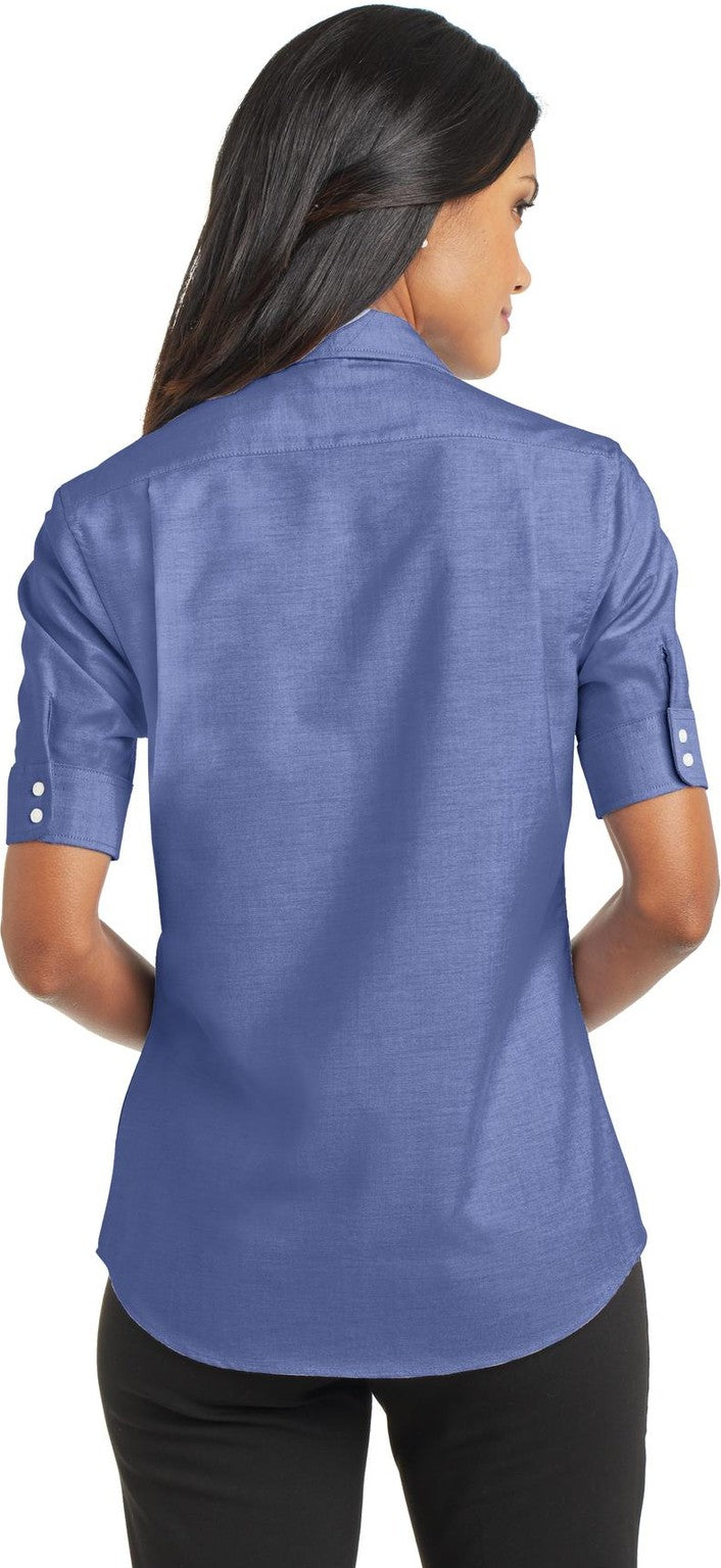 Navy Port Authority Women's Short Sleeve SuperPro Oxford Shirt. L659
