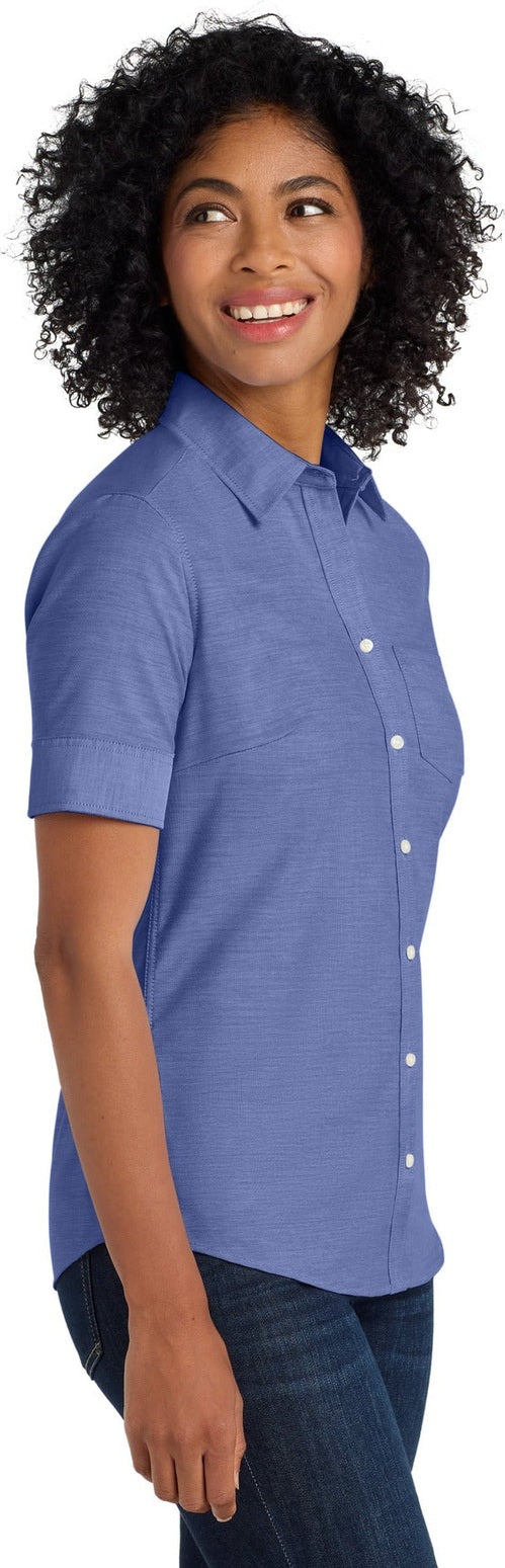 Navy Port Authority Women's Short Sleeve SuperPro Oxford Shirt. L659