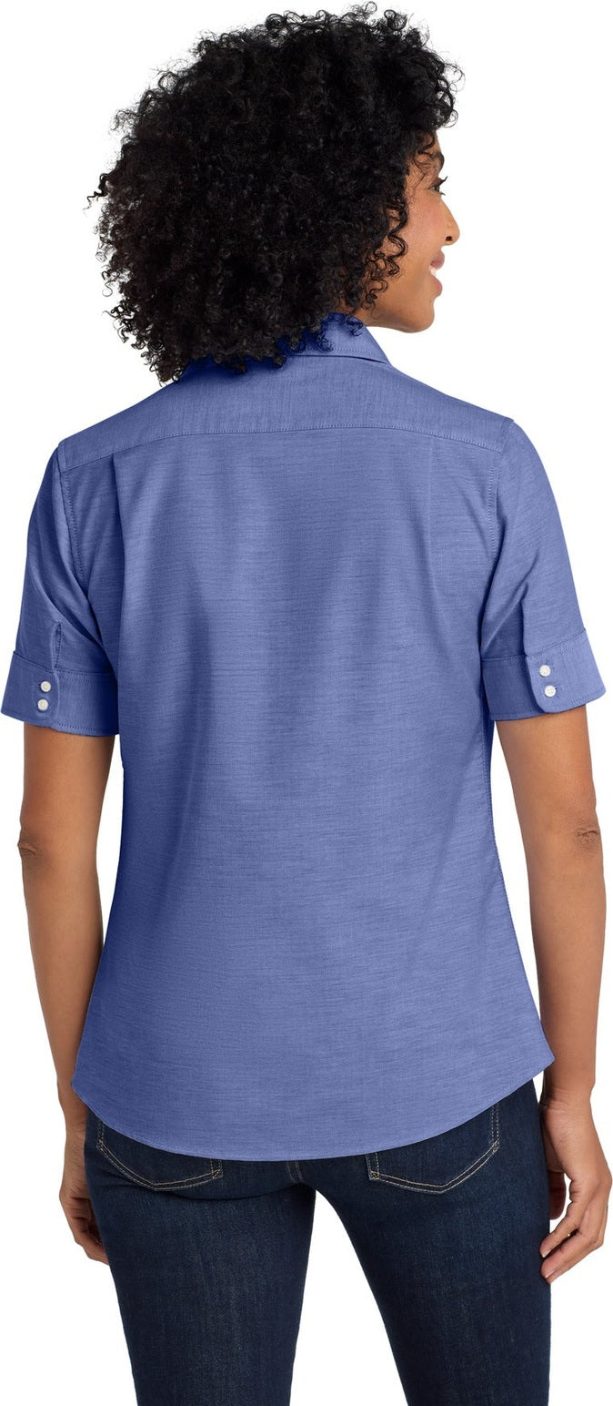 Navy Port Authority Women's Short Sleeve SuperPro Oxford Shirt. L659