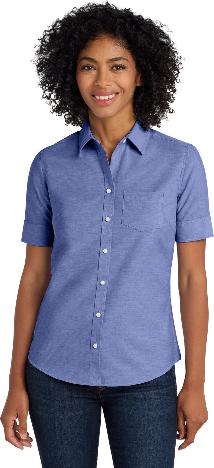 Navy Port Authority Women's Short Sleeve SuperPro Oxford Shirt. L659