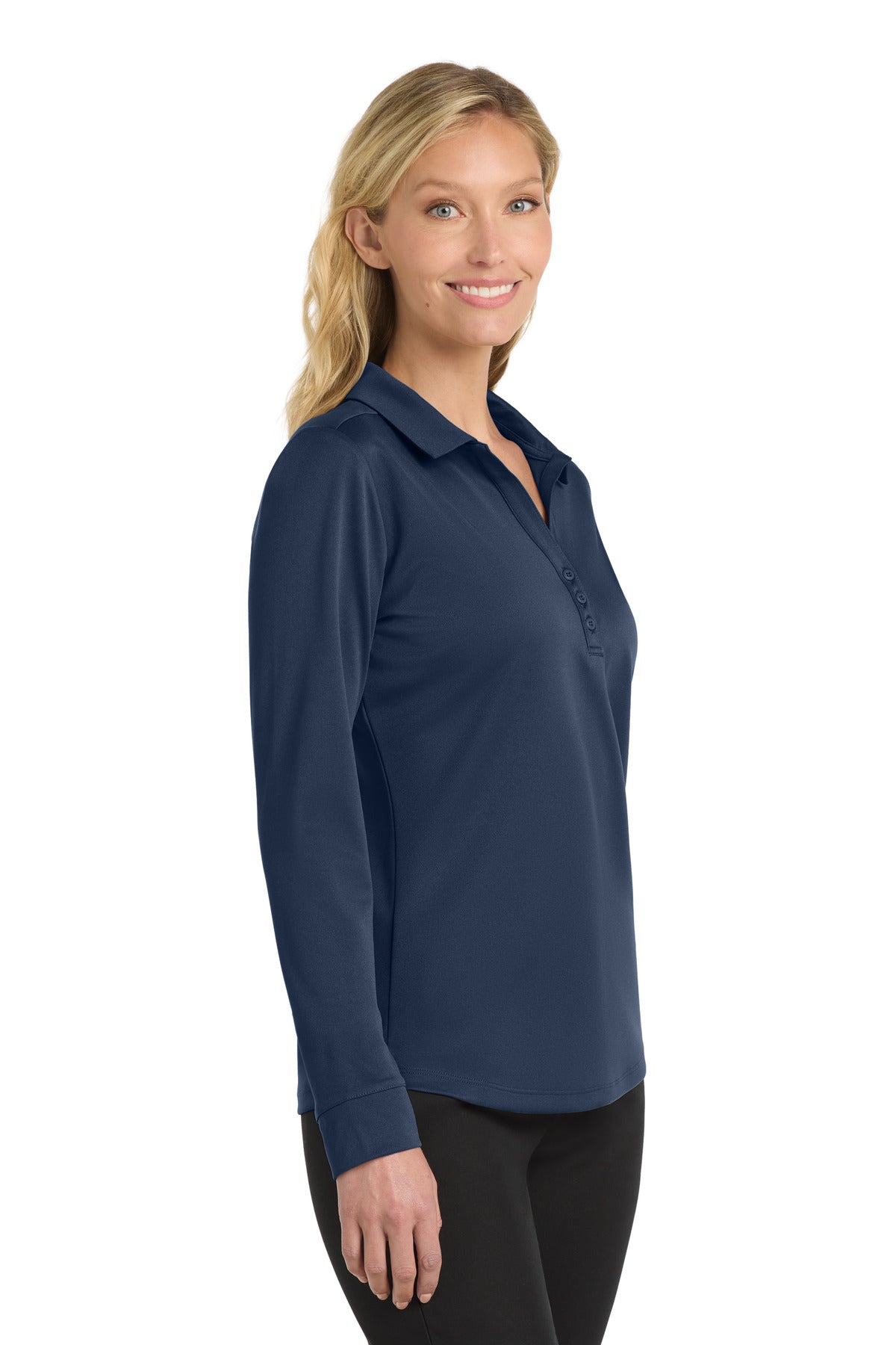 Navy Port Authority Women's Silk Touch Performance Long Sleeve Polo. L540LS