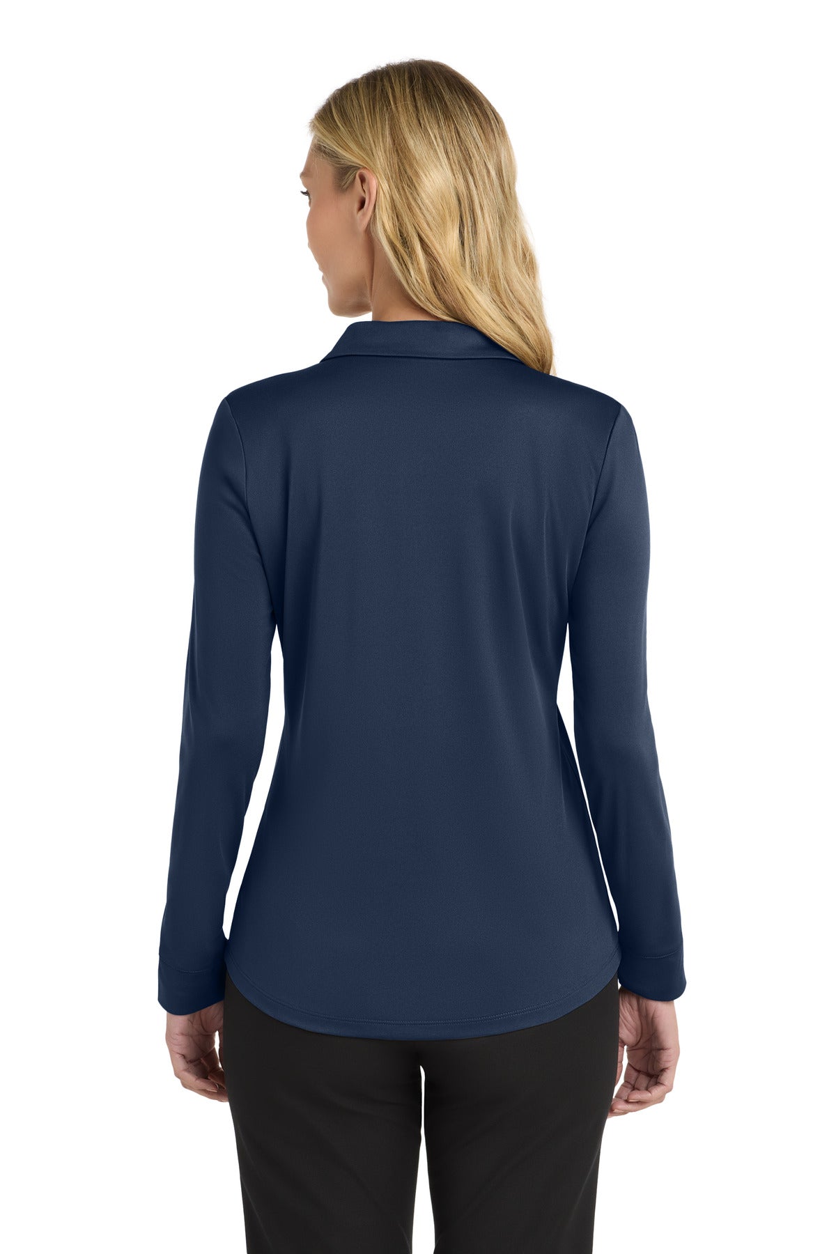 Navy Port Authority Women's Silk Touch Performance Long Sleeve Polo. L540LS