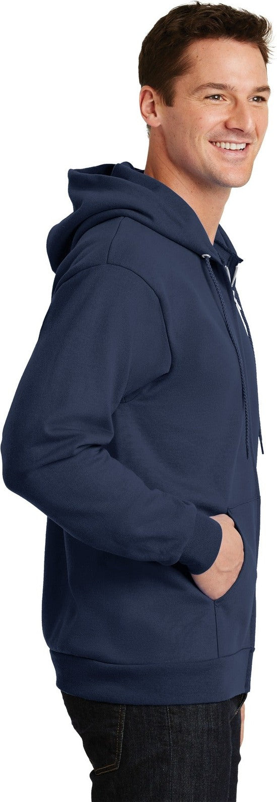 Navy Port & Co Essential Fleece Full-Zip Hooded Sweatshirt. PC90ZH