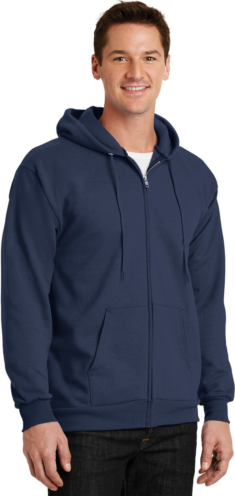 Navy Port & Co Essential Fleece Full-Zip Hooded Sweatshirt. PC90ZH
