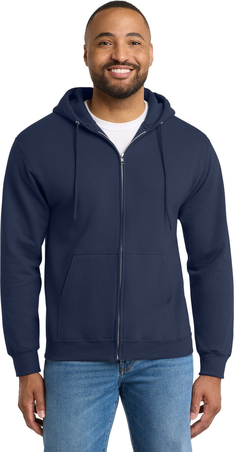 Navy Port & Co Tall Essential Fleece Full-Zip Hooded Sweatshirt. PC90ZHT
