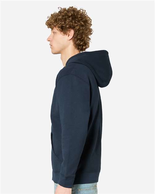 Rear View of Navy Premium Full-Zip Hooded Sweatshirt - LS14003