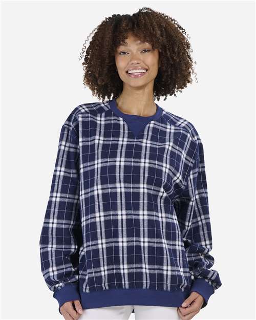 Navy/ Silver Plaid Unisex Flannel Pullover - BU5101