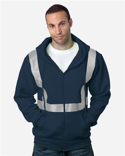 Navy USA-Made Hi-Visibility Full-Zip Hooded Sweatshirt - Segmented Tape - 3737