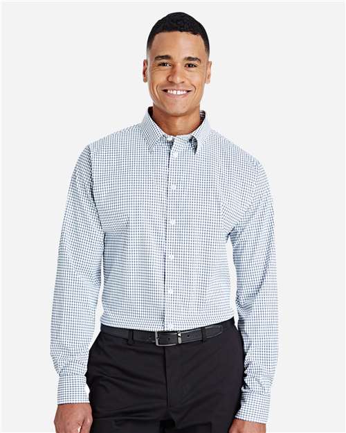 Navy/ White Men's CrownLux Performance® Micro Windowpane Woven Dress Shirt - DG540