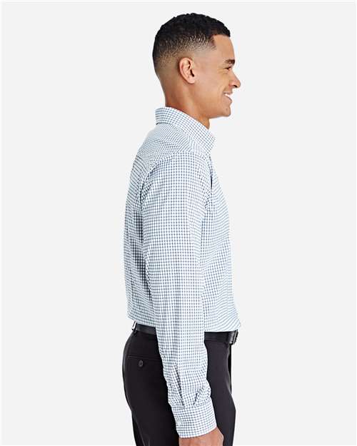 Navy/ White Men&#39;s CrownLux Performance® Micro Windowpane Woven Dress Shirt - DG540