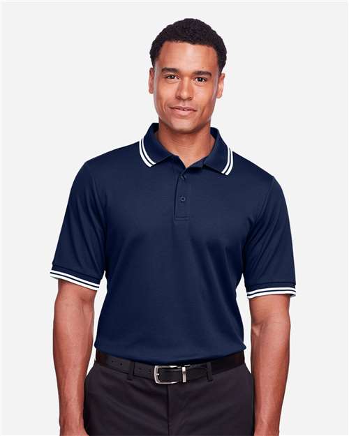 Navy/ White Men&#39;s CrownLux Performance® Plaited Tipped Polo - DG20C