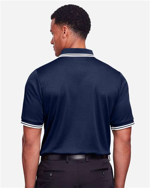 Navy/ White Men&#39;s CrownLux Performance® Plaited Tipped Polo - DG20C