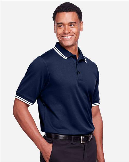 Navy/ White Men&#39;s CrownLux Performance® Plaited Tipped Polo - DG20C
