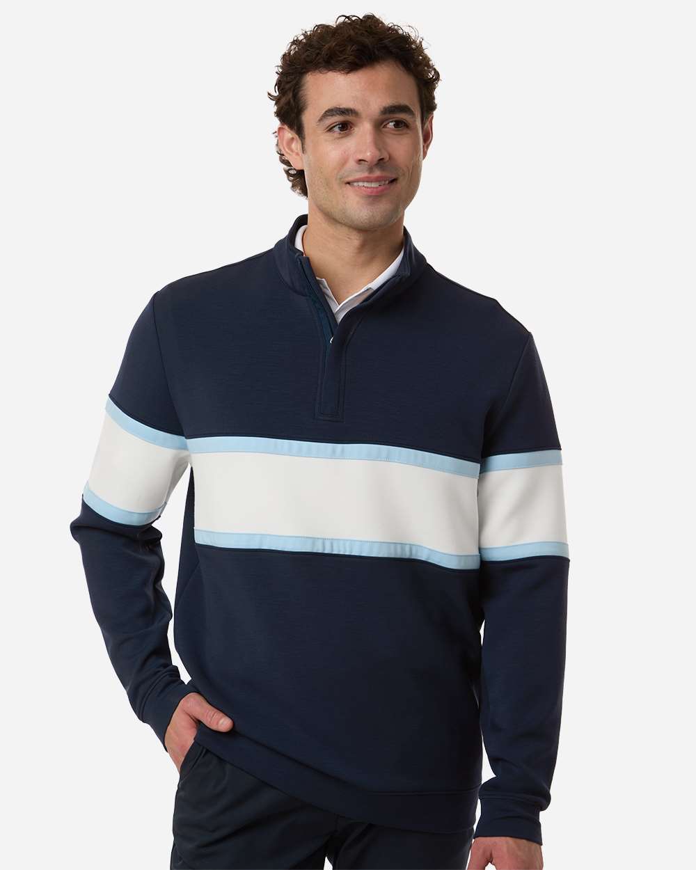 Navy/ White Men's Owen Quarter-Zip Pullover - SWOQ500 plain