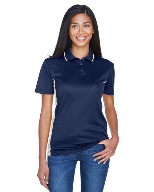 Front View of Navy/ White Women's Cool & Dry Sport Two-Tone Polo - 8406L
