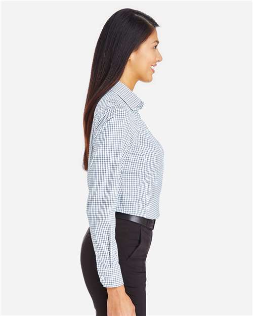 Navy/ White Women&#39;s CrownLux Performance® Micro Windowpane Woven Dress Shirt - DG540W